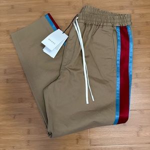 GUCCI MEN'S COTTON MILITARY DRILL PANTS WITH ACETATE STRIPES (SIZE 52/36US)